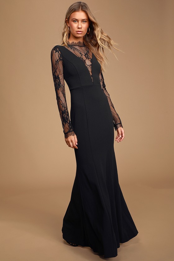 Long Sleeve La Femme Short Black Lace Party Dress